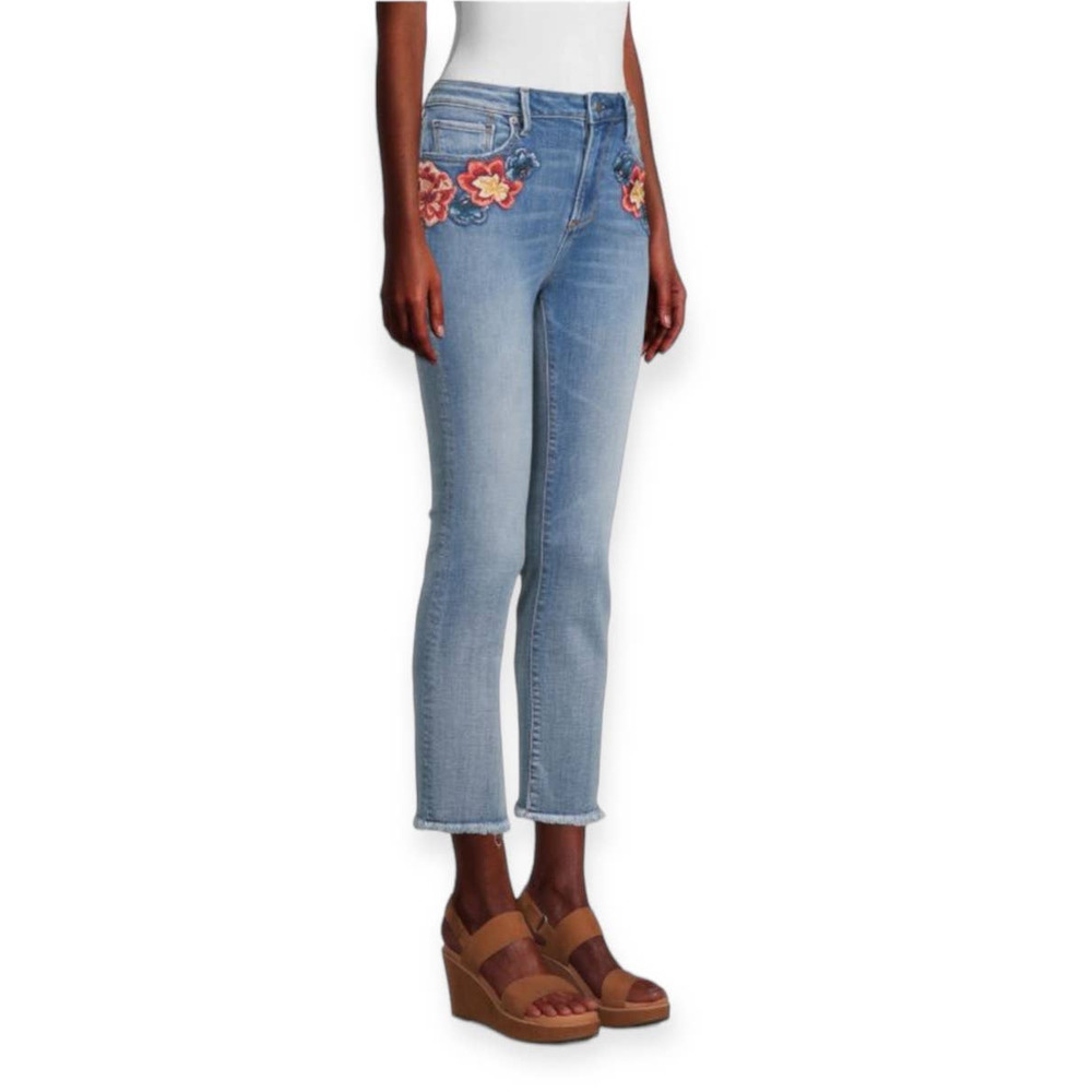 Driftwood Women Colette High-Rise Floral Embroidered Cropped Jeans Size 25